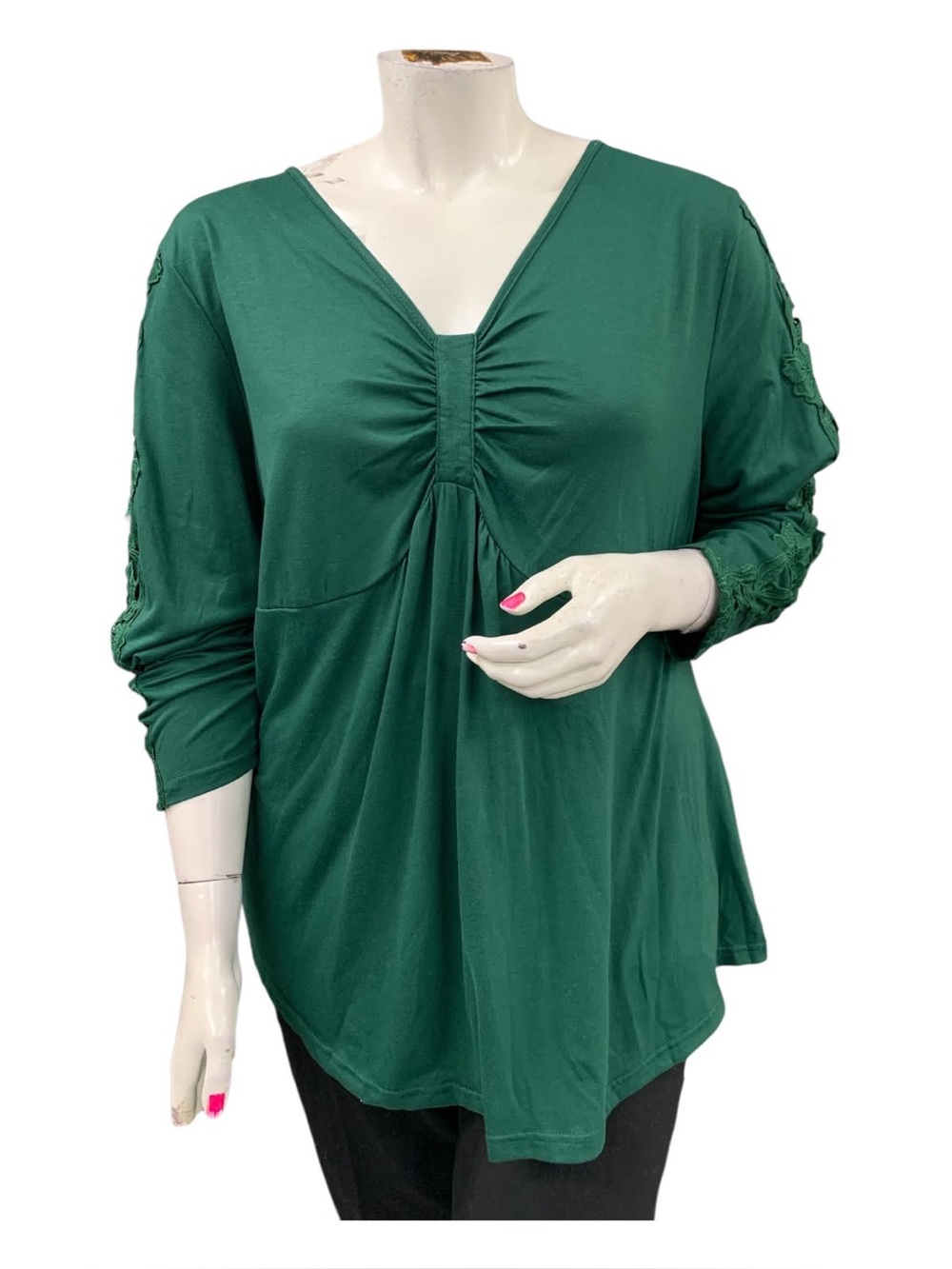 BloomChic Emerald Green V-Neck Ruched Front Long Sleeve Top Size 3X